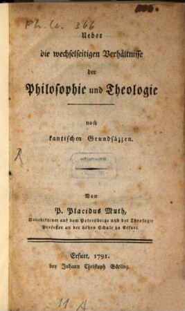 Ueber die wechselseitigen Verhältnisse der Philosophie und Theologie : nach kantischen Grundsäzzen
