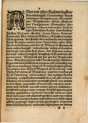 Des Edlen vnd Ehrnuesten Wilhelmen vonn Grumpachs Offne, notgetrangte Klagschrifft, vnd wahrhaffte, gegründte Gegenbericht, über vnd wider Bischoff Weigands zu Bamberg, vnd Bischof Melchiors zu Würtzburg, auch des vnerbarn pöfels zu Nürnberg, landfridbrüchige vnd tyrannische, in vnd ausserhalb Rechtens, zugefügte gewaltsam, gegen Jme dem von Grumpach, seinem weib vnd kindern, mit beraubung vnd entsetzung aller Jrer hab vnnd güter ...