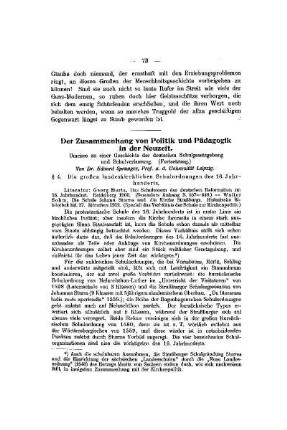 Der Zusammenhang von Politik und Pädagogik in der Neuzeit : Umrisse zu einer Geschichte der deutschen Schulgesetzgebung und Schulverfassung ; (Fortsetzung)