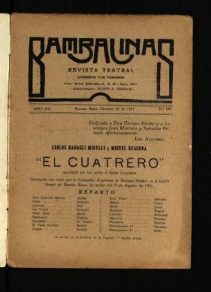 El cuatrero : sainete en un acto y tres cuadros