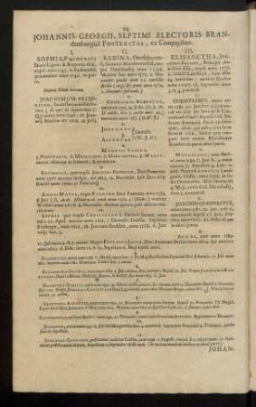 Johannis-Georgii, Septimi Electoris Brandenburgici Posteritas, ex Coniugibus.