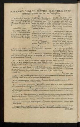 Johannis-Georgii, Septimi Electoris Brandenburgici Posteritas, ex Coniugibus.
