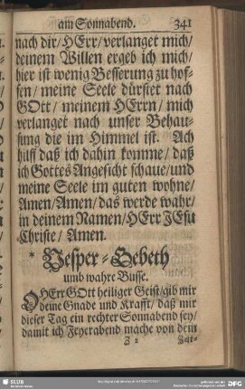 Vesper-Gebeth umb wahre Busse