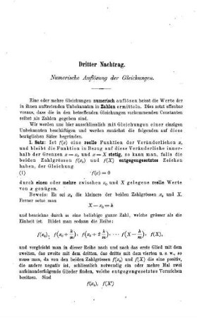 Dritter Nachtrag. Numerische Auflösung der Gleichungen.