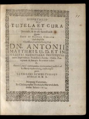 Disputatio De Tutela Et Cura : Materia Iucunda, & in usu forensi utili