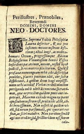 Perillustres, Prænobiles, Reverendi Domini, Domini Neo-Doctores.