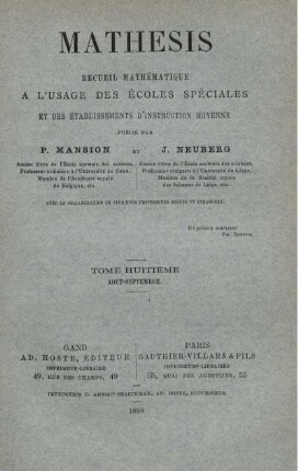 TOME HUITIÉME. AOUT-SEPTEMBRE.