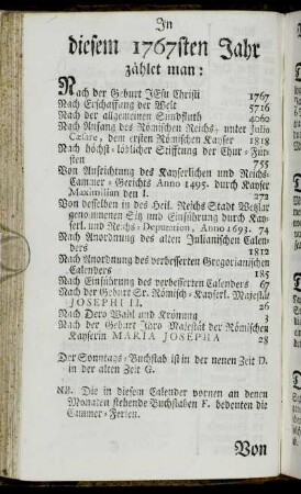 In diesem 1767sten Jahr zählet man:[...]