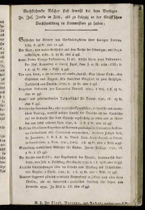 Nachstehende Bücher...in der Gräff`schen Buchhandlung in Kommission zu haben:[...]