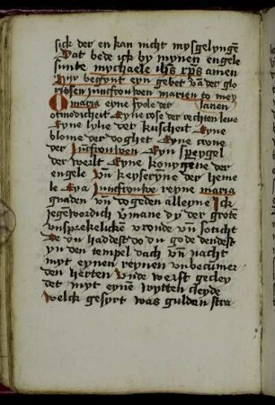 Eyn gebet van der gloriosen juncfrouwen marien to meylanen. O maria eyne fyole der otmodicheit Eyne rose der rechten leue Eyne lylie der kuscheit [...]