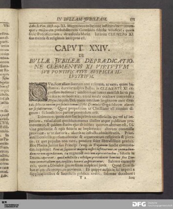 Capvt XXIV. De Bvllæ Jvbileæ Deprædicatione Clementis XI Virtvtvm Svb Pontificatvs Avspicia Illvstrivm.