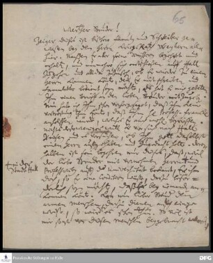 Brief von Johann Hieronymus Wiegleb an August Hermann Francke.