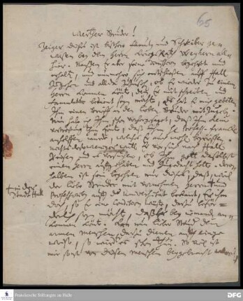 Brief von Johann Hieronymus Wiegleb an August Hermann Francke.