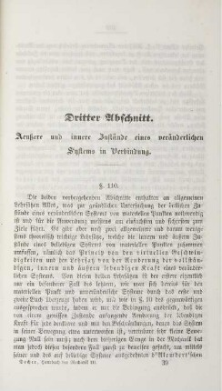 Dritter Abschnitt. Aueßere und innere Zustände eines veränderlichen Systems in Verbindung.