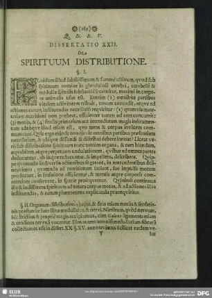 Dissertatio XXII. De Spirituum Distributione
