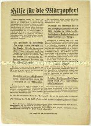 Spendenaufruf der KPD in Folge der Märzkämpfe in Mitteldeutschland 1921