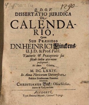 Dissertatio Juridica De Calendario