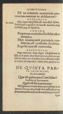 De Quinta Parte Catechismi, De Sacramentis.