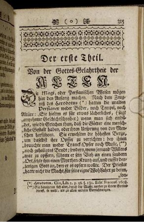 Der erste Theil. Von der Gottes-Gelahrtheit der Alten.