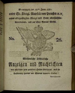 No. 26. Montags, den 25ten Juny 1781.