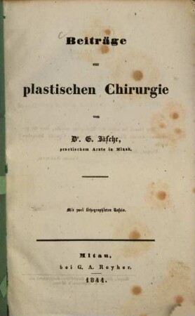 Beiträge zur plastischen Chirurgie