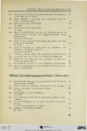 Möbel, Einrichtungsgegenstände, Uhren usw. (Nr. 716-745)