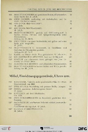 Möbel, Einrichtungsgegenstände, Uhren usw. (Nr. 716-745)