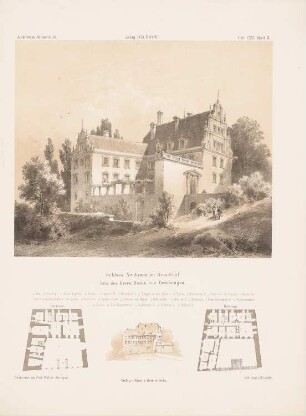 Schloss Neubronn im Remstal: Grundrisse, Ansichten (aus: Architektonisches Skizzenbuch, H. 121/4, 1873)