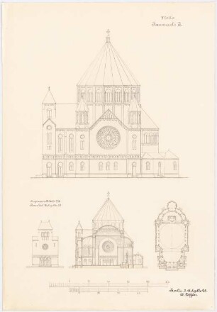 Kirche: Grundriss, Ansicht, Schnitt