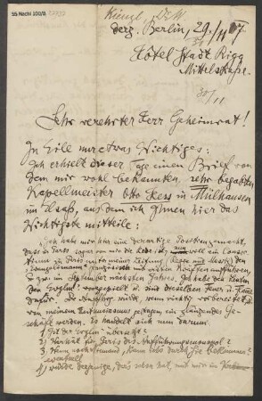 Brief an Ludwig Strecker  an B. Schott's Söhne : 29.11.1907