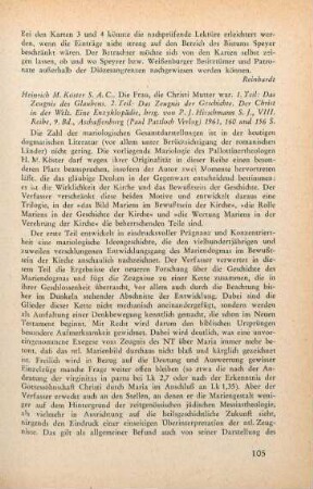 105-106 [Rezension] Köster, Heinrich Maria, Das Zeugnis des Glaubens