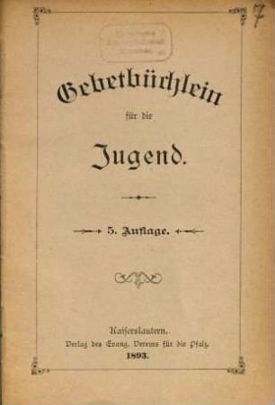 Gebetbüchlein für die Jugend