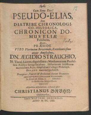 Pseudo-Elias, Seu Diatribe Chronologico-Historica, Chronicon Domus Eliae Exhibens