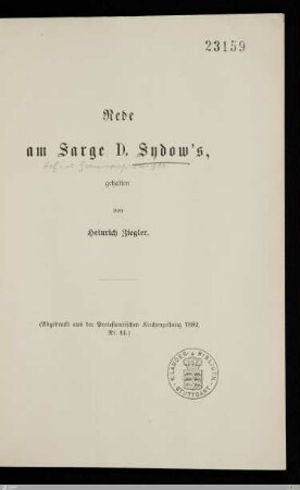 Rede am Sarge D. Sydow's
