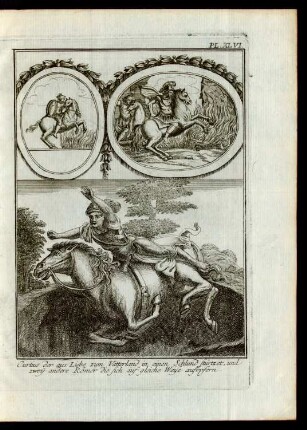 Curtius der aus Liebe zum Vatterland in einen Schlund stürtzet, und zwey andere Römer die sich auf die gleiche Weise aufopfern