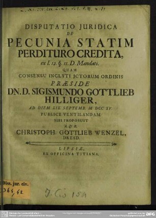 Disputatio Iuridica De Pecunia Statim Perdituro Credita ...