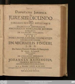 Disputatio Iuridica De Iure Sibi Dicundo