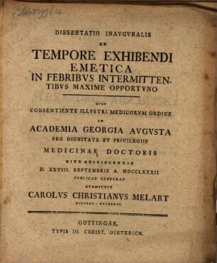 Dissertatio inauguralis de tempore exhibendi emetica in febribus intermittentibus maxime opportuno