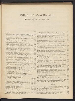 Index to Volume VIII. December 1899 — November 1900