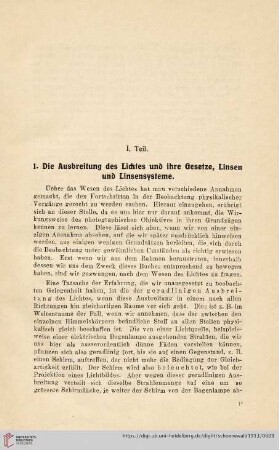 1. Die Ausbreitung des Lichtes und ihre Gesetze, Linsen und Linsensysteme