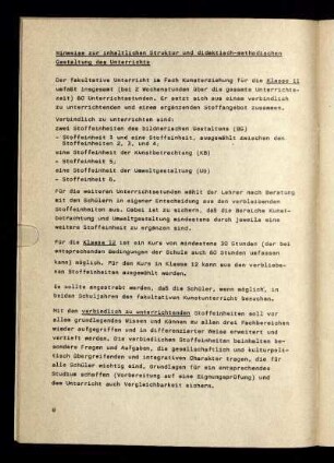 Hinweise zur inhaltlichen Struktur und didaktisch-methodischen Gestaltung des Unterrichts