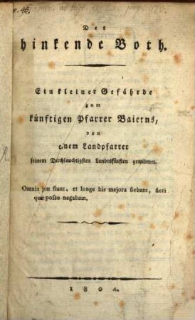 Der hinkende Both : Ein kleiner Gefährde zum künftigen Pfarrer Baierns