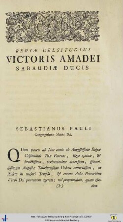 Regiae Celsitudini Victoris Amadei Sabaudiae Ducis.