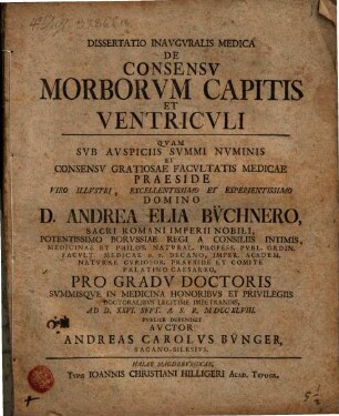 Diss. inaug. med. de consensu morborum capitis et ventriculi