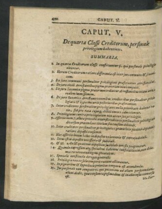 Caput V. De quarta Classe Creditorum, personale privilegium habentium.