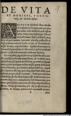Aesopus grecus : ad lectorem in persona Aesopi fabulatoris clarissimi