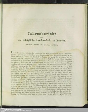 Jahresbericht über die Königliche Landesschule zu Meissen. Julius 1867 bis Julius 1868