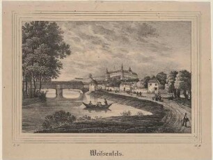Stadtansicht von Weißenfels an der Saale im Süden von Sachsen-Anhalt mit dem Schloss Neu-Augustusburg, aus der Zeitschrift Saxonia, 1. Band 1835