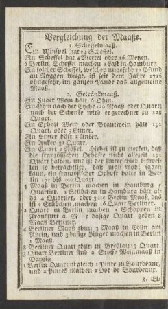 Vergleichung der Maaße.