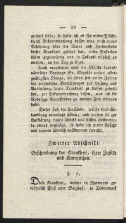 Zweiter Abschnitt. Beschreibung der Krankheit, ihrer Zufälle und Kennzeichen.